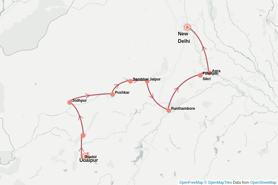 Itinerary Map image for Indien: Die große Rajasthan-Route